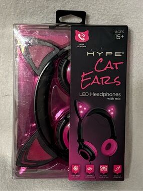 Hype Cat Ears LED Headphones - Hot Pink and Black